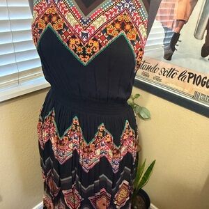 Anthropologie Tanvi Kedia Bohemian Black and Multicolor Maxi Dress